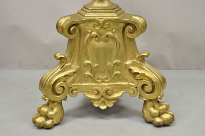 Large Antique 64" Caved Wood Gold Giltwood Empire Pedestal Candlestick Pricket