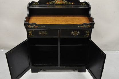 Ethan Allen Hitchcock Style Black Harvest Stencil Painted Drysink Server Cabinet