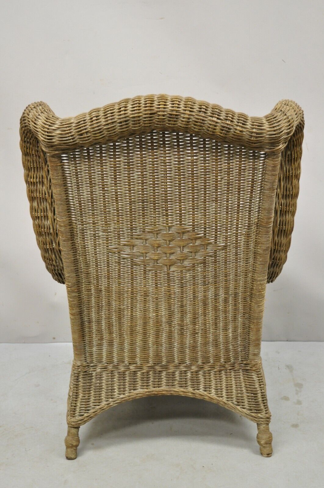 Large Woven Wicker Rattan Victorian Style Wingback Lounge Arm Chair