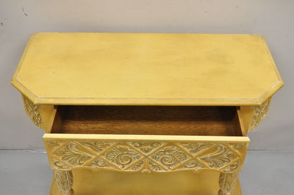 Gothic Renaissance Revival Painted Hall Altar Console Table Chair Set - 4 Pc Set