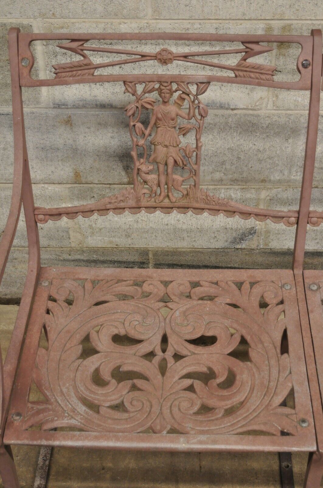 Italian Neoclassical Cast Aluminum Figural Garden Bench Settee attributed Molla