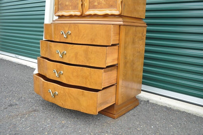 Romweber Hollywood Regency Dorothy Draper Style Burl Walnut Tall Chest Dresser