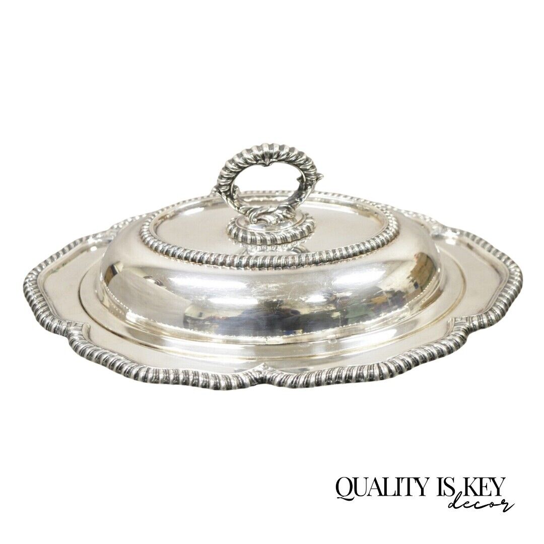 Vtg English Victorian Silver Plated Oval Lidded Vegetable Serving Platter Dish