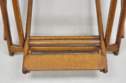 Antique Art Deco Folding Oak Wood Steamer Ship Reclining Deck Chair by Lloyd's