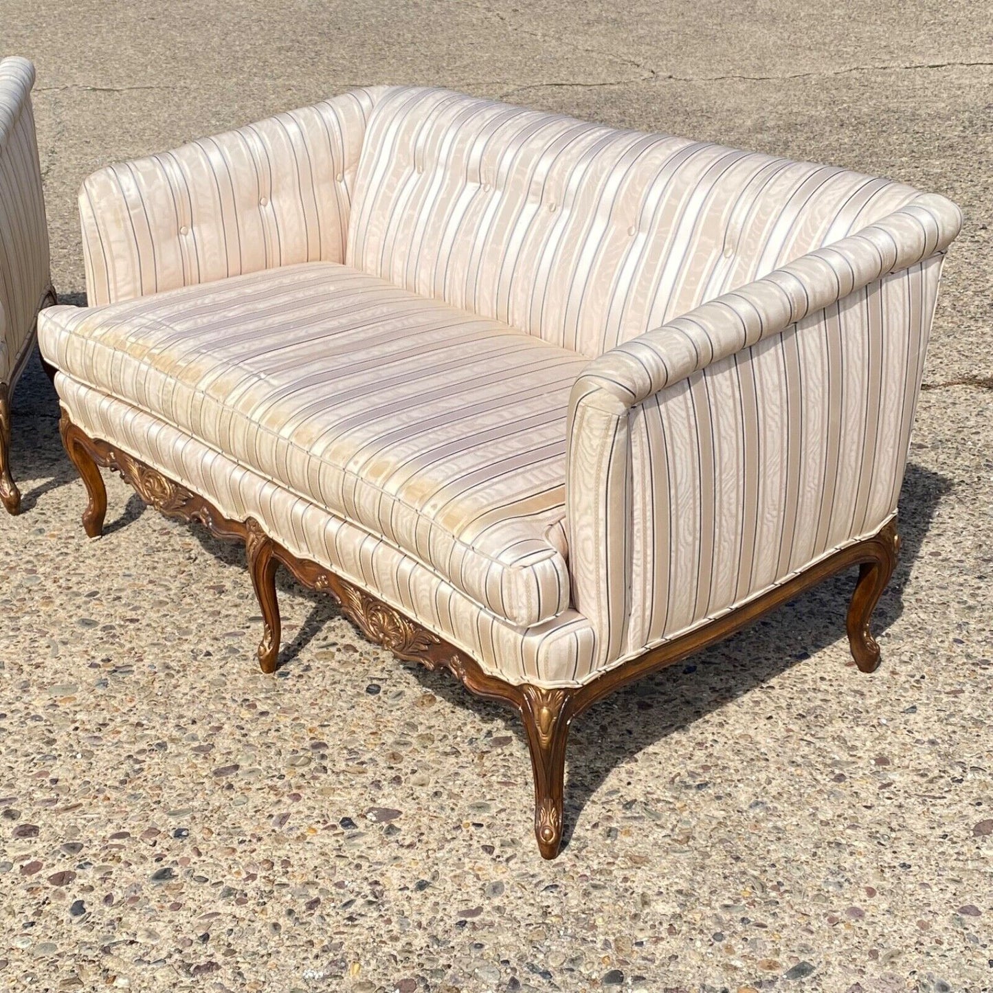 French Louis XV Provincial Style Upholstered Loveseat Sofa Settee - a Pair