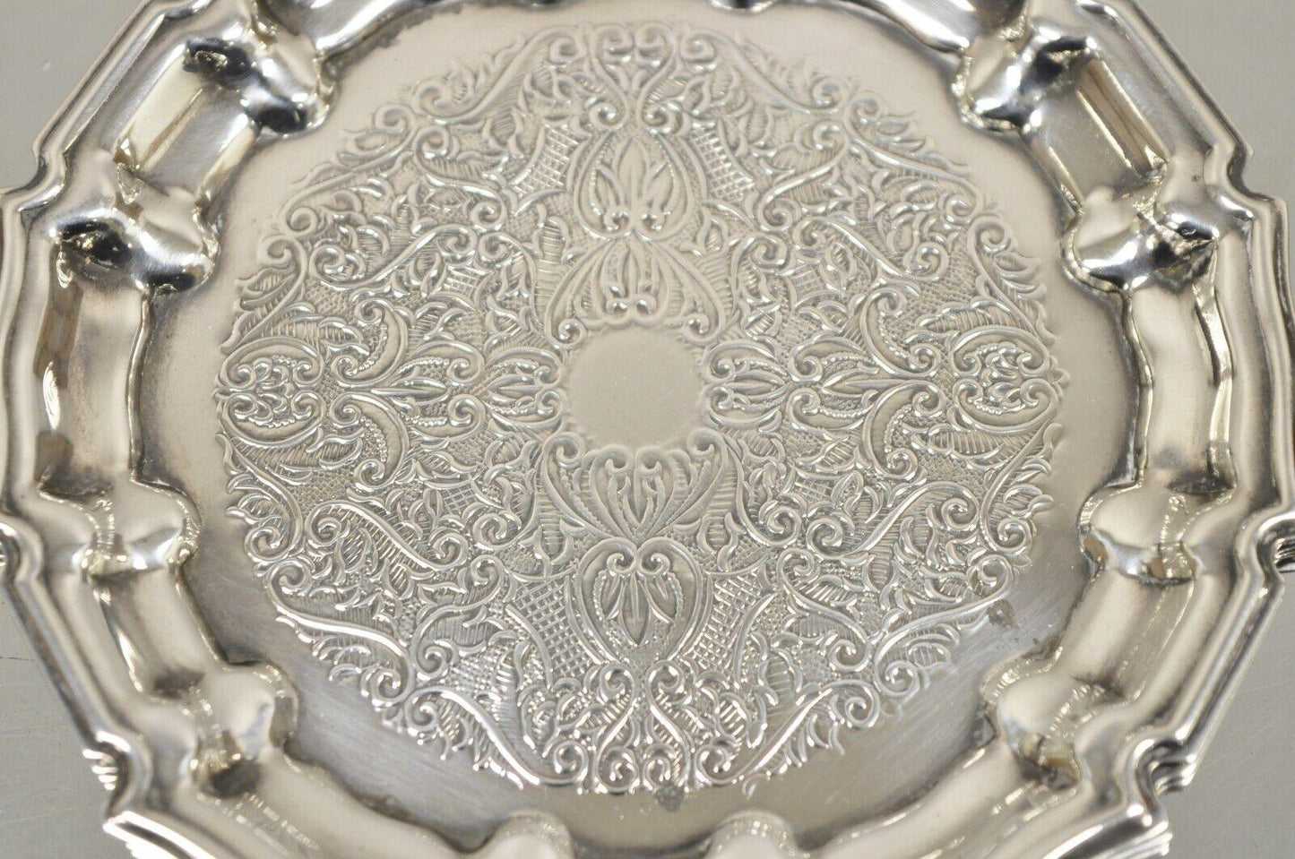 Frank Hawker England Silverplate Ornate Wine Coaster Tray Dish - Set of 6