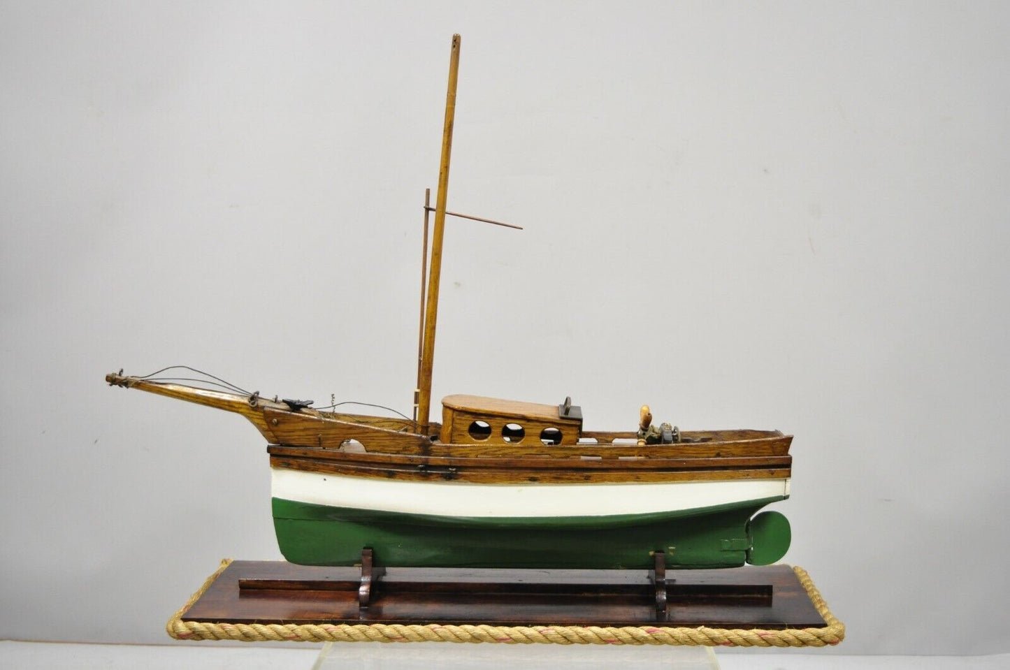 Antique Large Oak Wood Model Sailboat Ship Boat on Base Stand