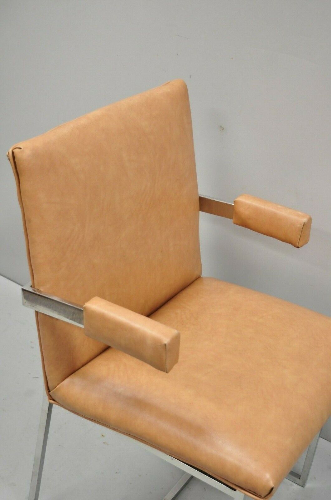 Vintage Mid Century Modern Milo Baughman Chrome Floating Frame Dining Arm Chair