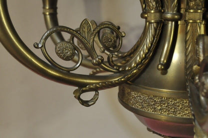 Antique Bronze French Empire Neoclassical Style Figural Swan Trumpet Chandelier
