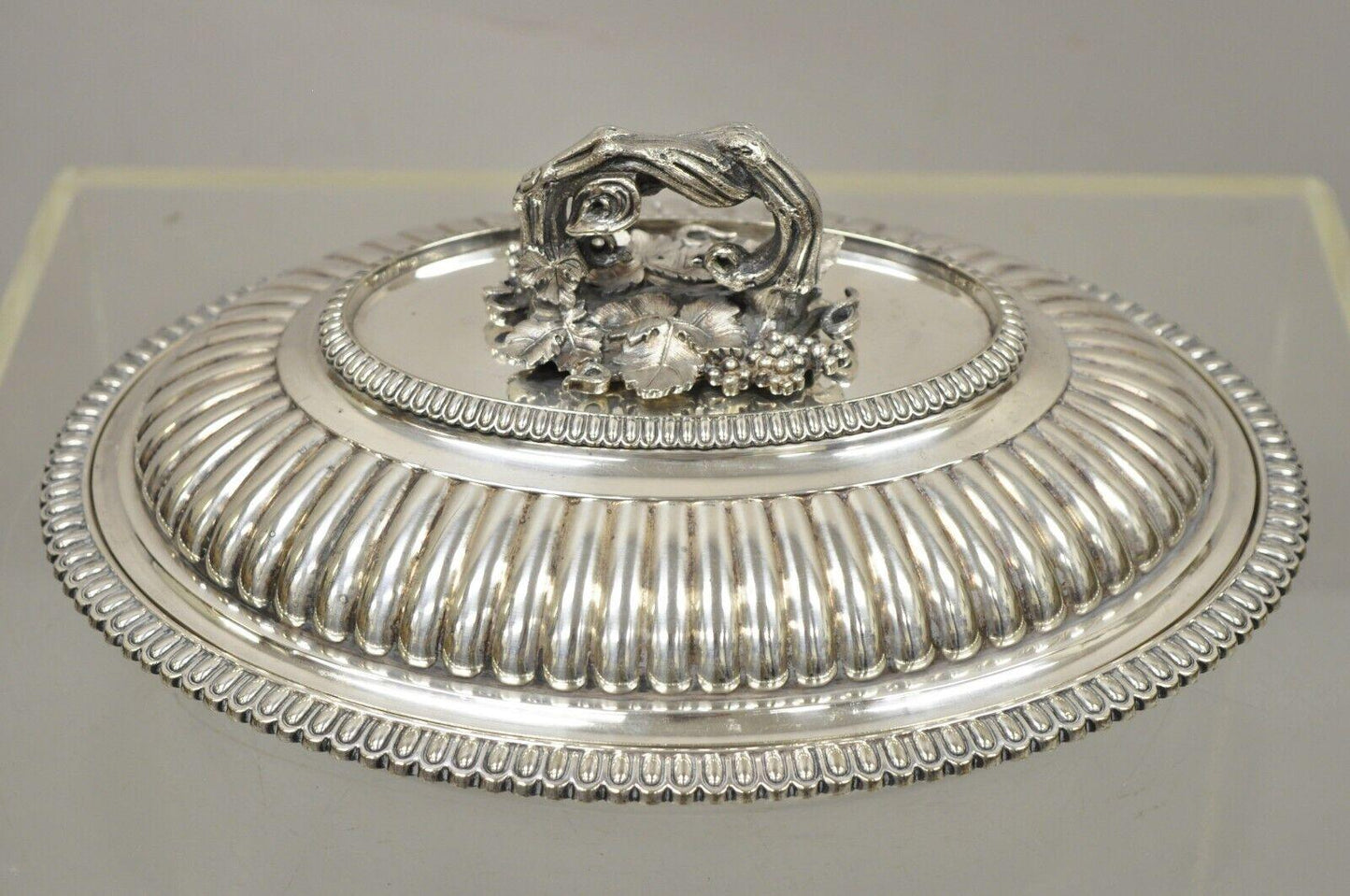 Neoclassical Elkington & Co Covered Serving Dish with Branch Grapevine Handle