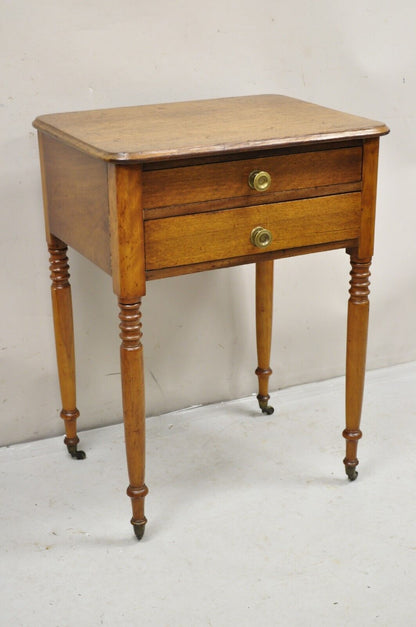 Antique American Colonial Sheraton Mahogany 2 Drawer Nightstand Bedside Table