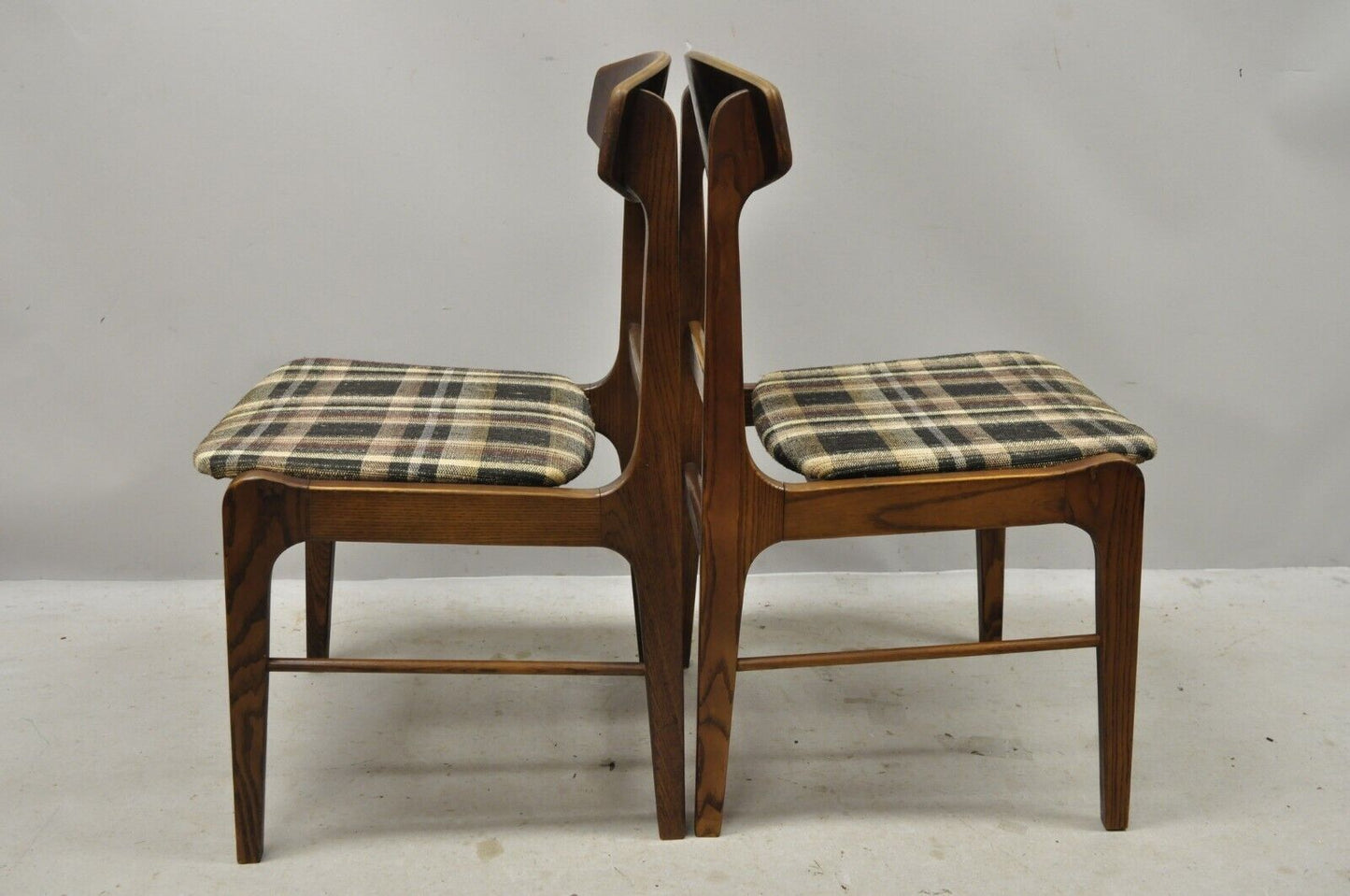 Vintage Mid Century Walnut Oak Sculptural Curved Back Dining Chairs - a Pair