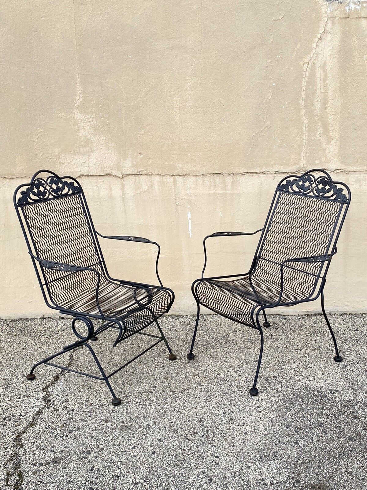 Vintage Wrought Iron Rose and Vine Pattern Garden Patio Chairs - 7 Pc Set