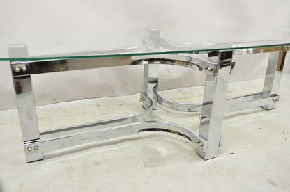 Vintage Mid Century Modern Oval Glass Top Sculptural Chrome Frame Coffee Table