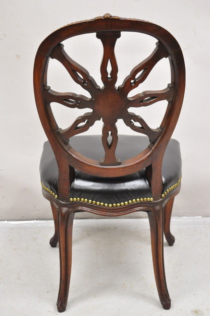 Antique Italian Neoclassical Pinwheel Carved Mahogany Dining Chairs - Set of 4