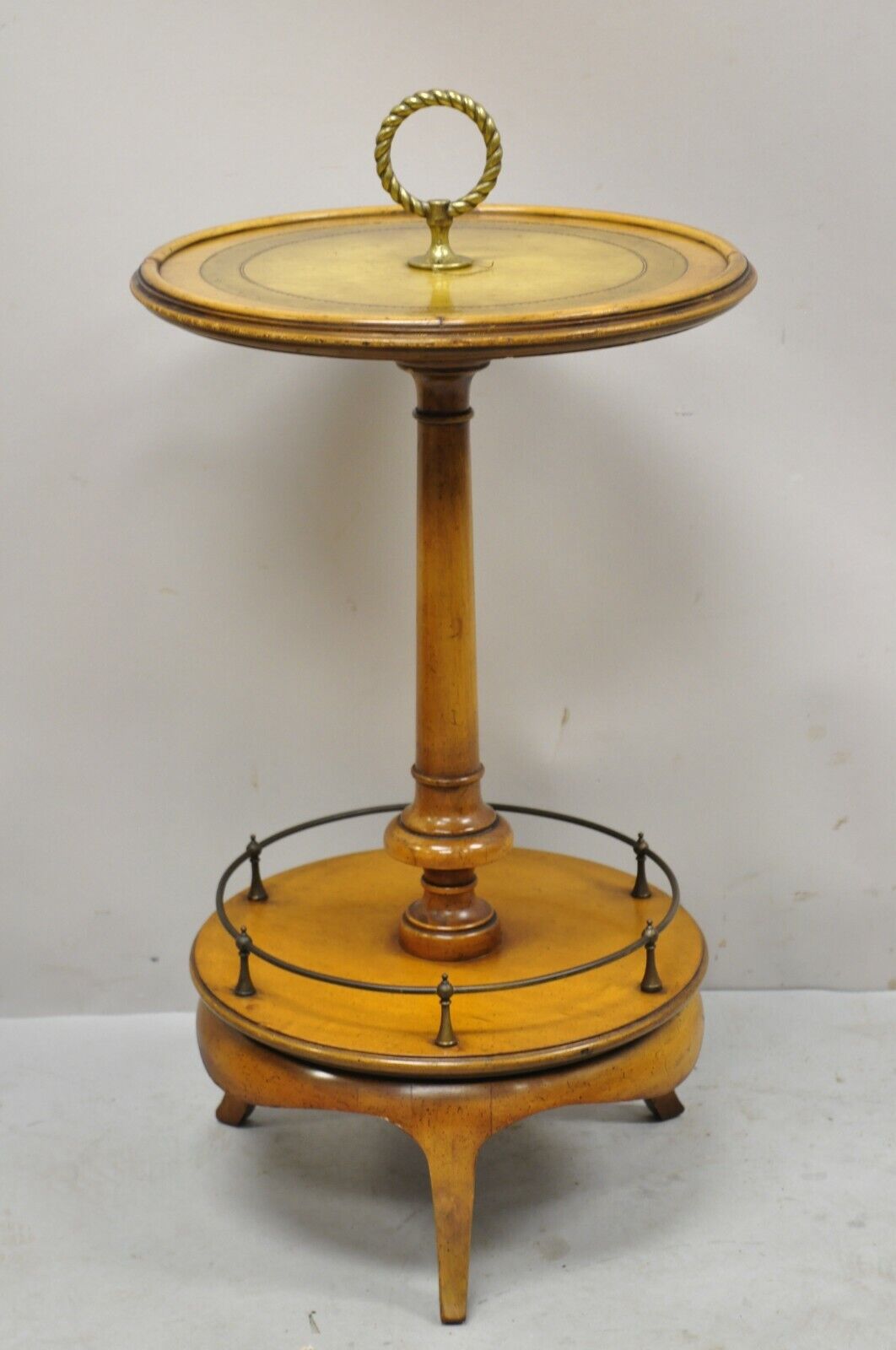 Weiman Heirloom Small Leather Top Round Smoking Stand Side Table Brass Ring