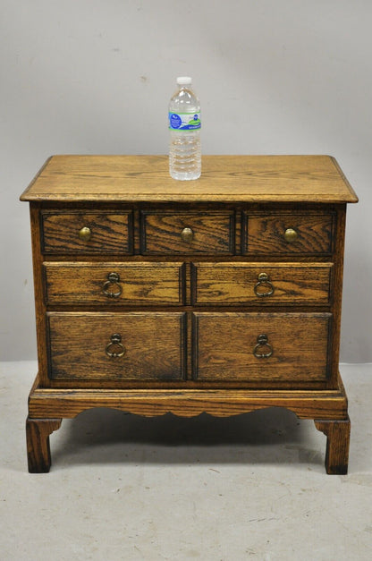 Vintage English Colonial Miniature Oak Wood Small Campaign Chest Side Table