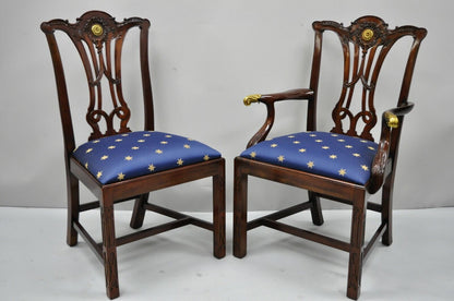 Set of 6 Maitland Smith Mahogany Chippendale Style Dining Chairs w/ Brass Ormolu