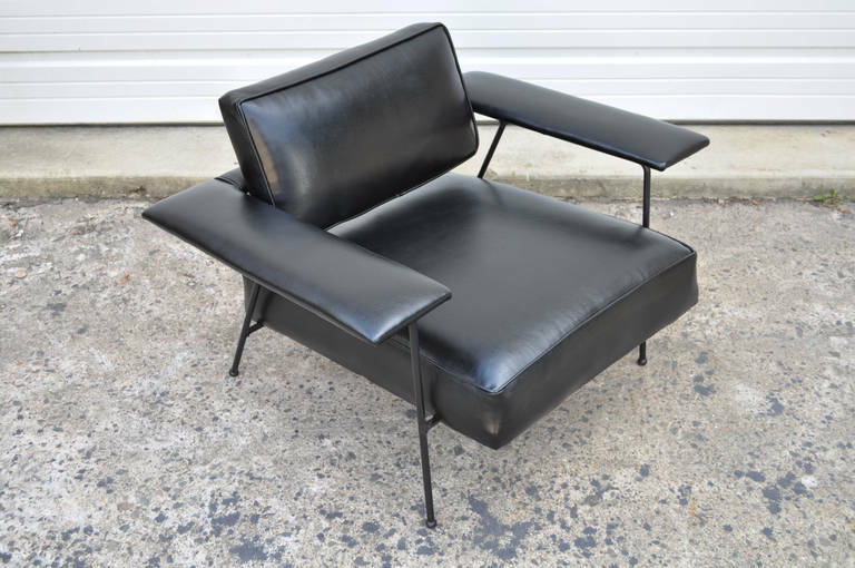 Adrian Pearsall for Craft Associates Iron Frame Leather Lounge Chair and Ottoman