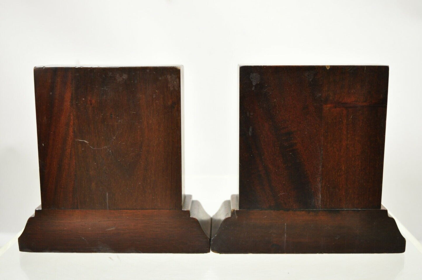 Antique Edwardian Mahogany Bookends with Inlaid Satinwood Urns - a Pair