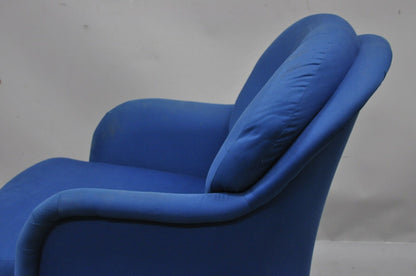 Milo Baughman for Thayer Coggin Swivel Tilt Blue Upholstered Club Lounge Chair