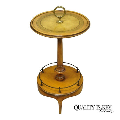 Weiman Heirloom Small Leather Top Round Smoking Stand Side Table Brass Ring