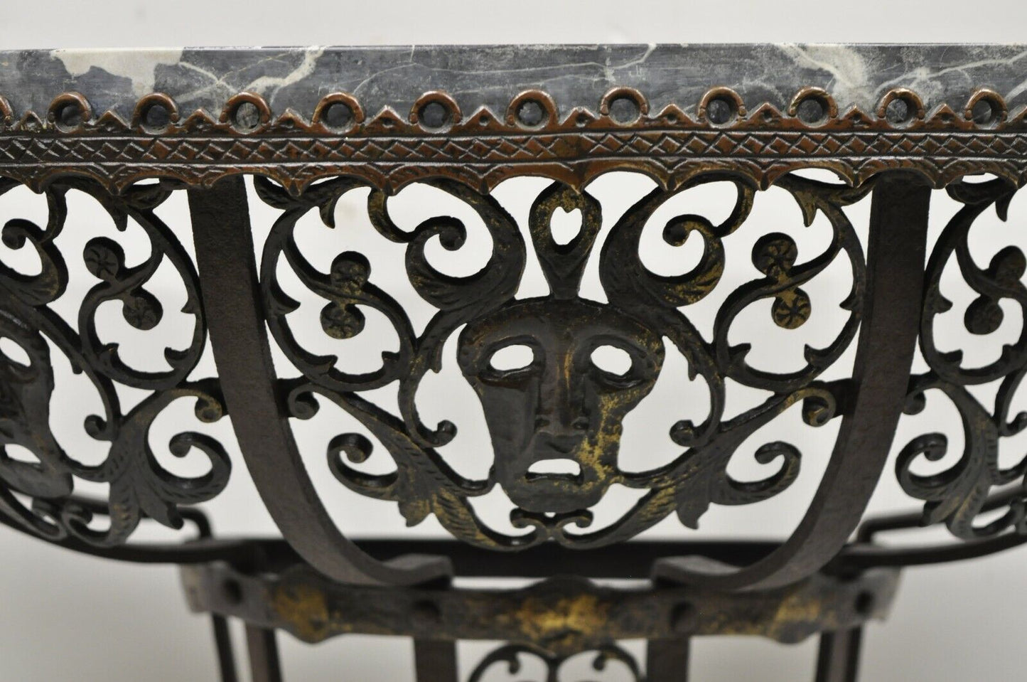 Art Nouveau Wrought Iron Demilune Marble Top Console Hall Table atr Oscar Bach