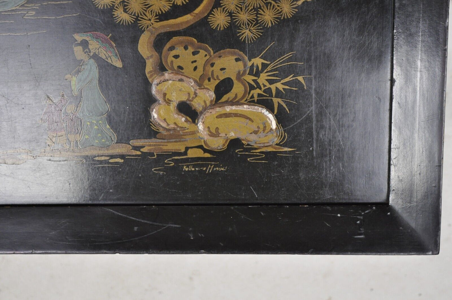 Vintage Katherine Henick Chinoiserie Chinese Black Hand Painted Coffee Table