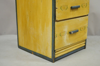 Antique Shabby Chic Yellow Green Distress Painted 4 Drawer Dresser Nightstand