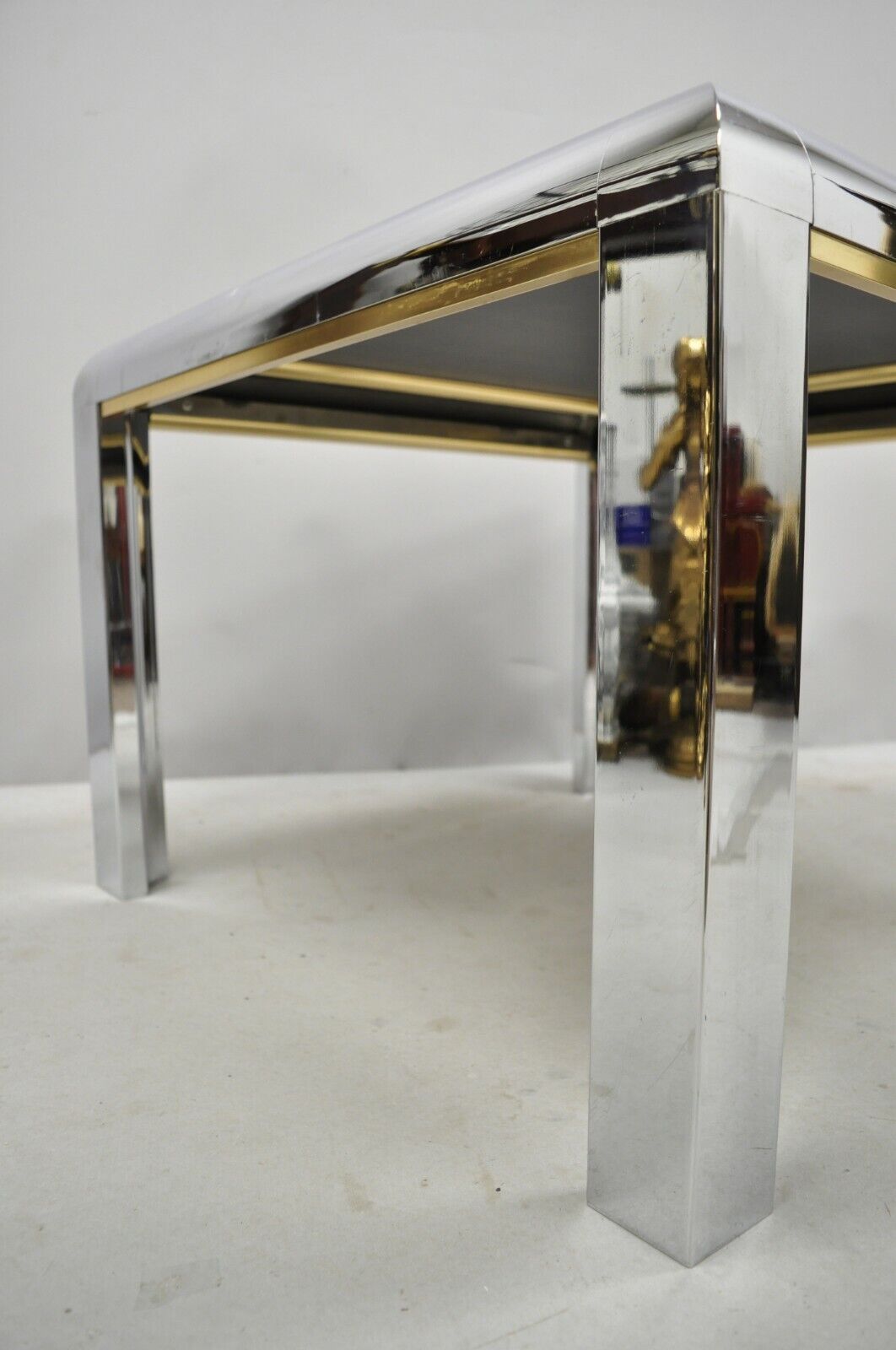 Mid Century Modern Polished Chrome Milo Baughman Glass Top Occasional Lamp Table