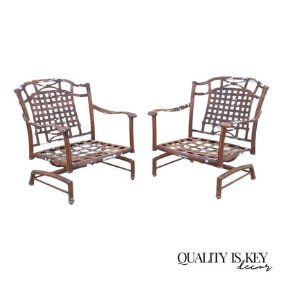 Cast Aluminum Basket Weave Lattice Patio Outdoor Rocking Lounge Chairs - a Pair