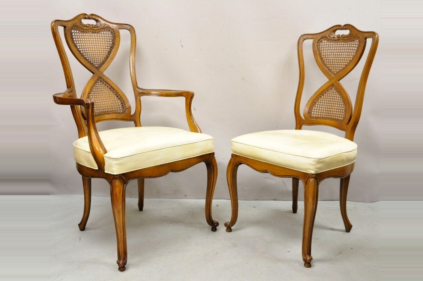 French Provincial Hollywood Regency Cane Back Pretzel Twist Dining Chair - Set 8