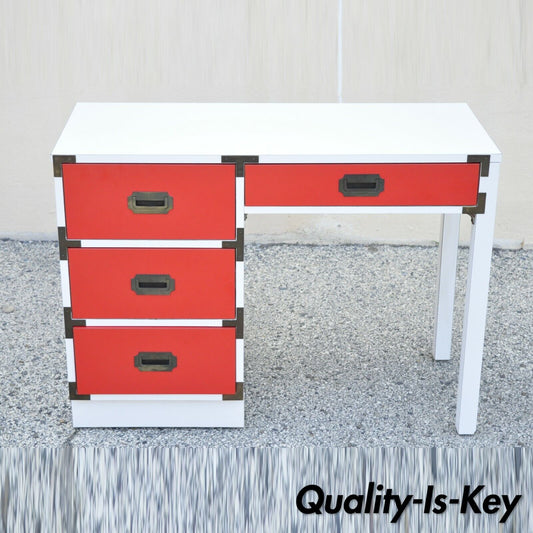 Vintage Modern Campaign Style Red White Formica Hollywood Regency Writing Desk