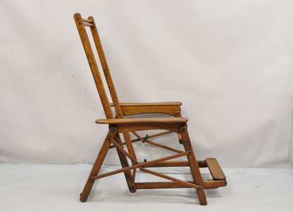 Antique Art Deco Folding Oak Wood Steamer Ship Reclining Deck Chair by Lloyd's