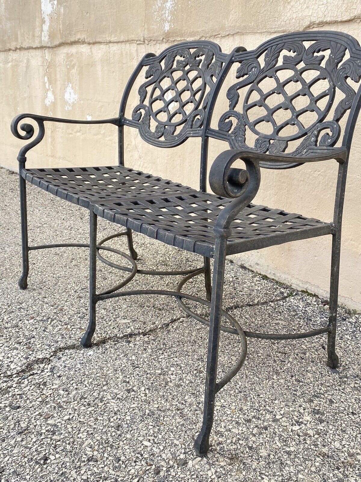 Tuscan Mediterranean Style Cast Aluminum Garden Patio Settee Loveseat