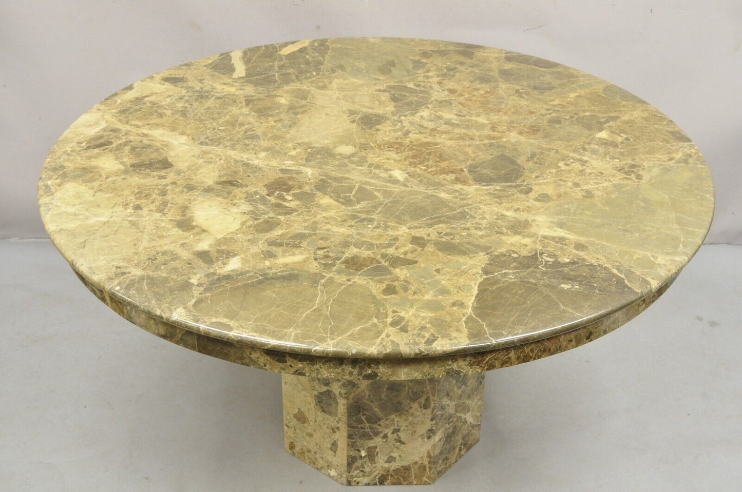 Hollywood Regency 55" Round Post Modern Pedestal Base Marble Dining Center Table