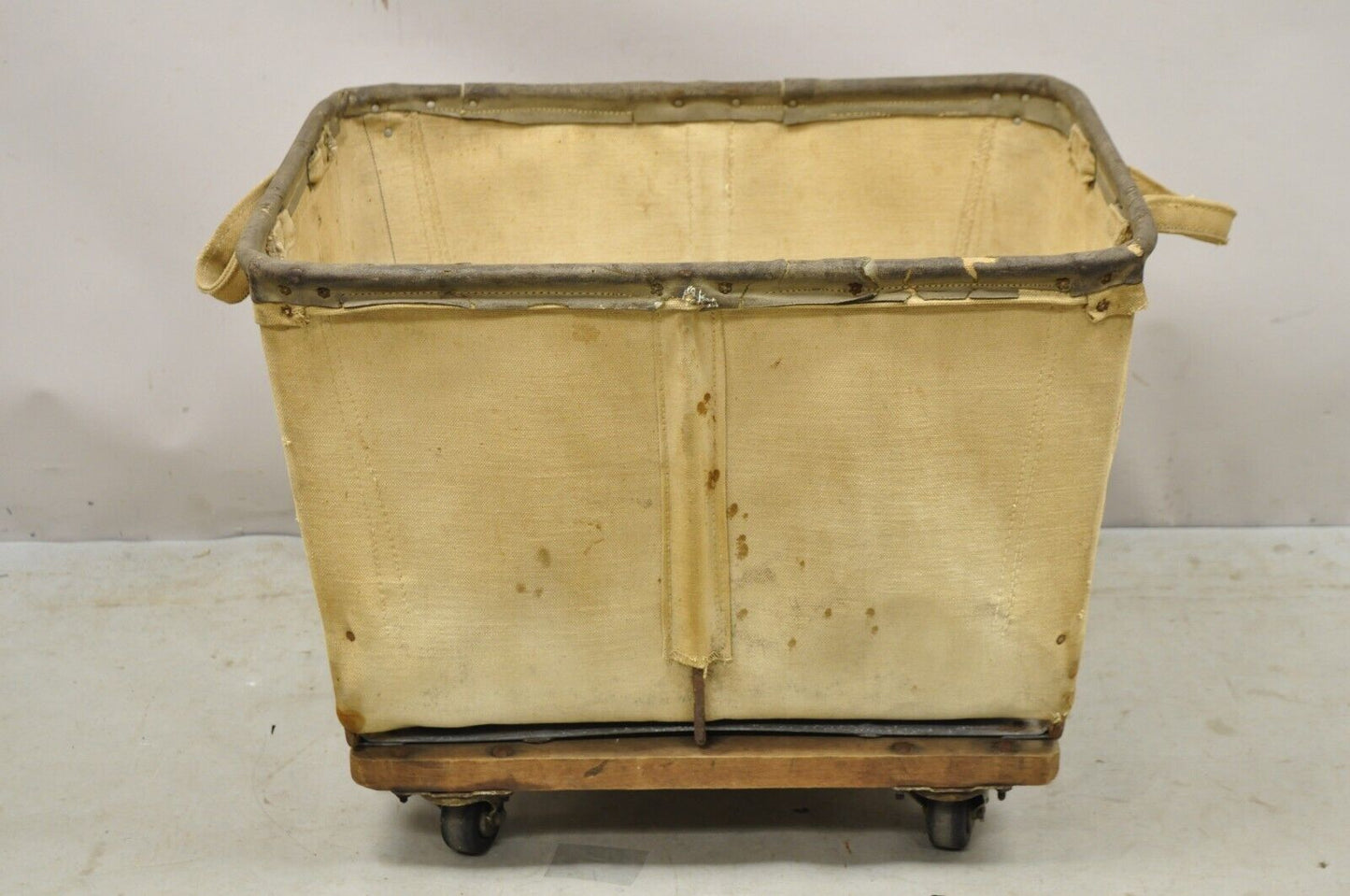 Vintage Industrial Canvas Rolling Storage Laundry Bin by Steel on Wheels