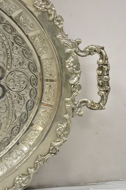 Large Victorian Style Oval Silver Plated Serving Platter Tray on Raised Feet