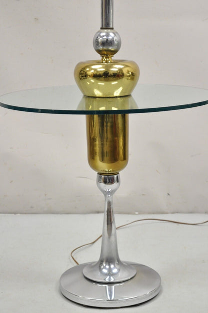 Mid Century Modern Space Age Atomic Era Chrome Brass Glass Side Table Floor Lamp