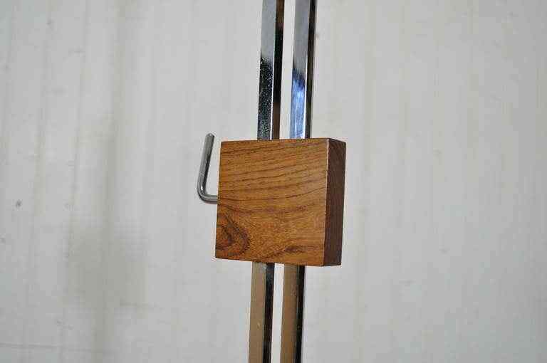 Adjustable Chrome and Walnut Floor Lamp by Hans Eichenberger Mid Century Modern