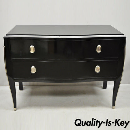 Contemporary Black Lacquer Bombe Commode 2 Drawer Italian Chest by Zichele