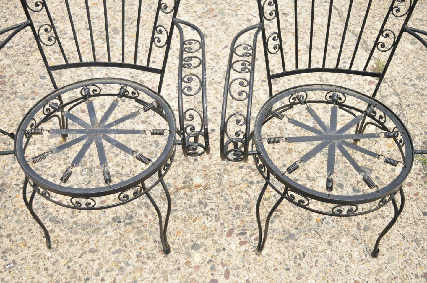 Vintage Italian Regency Wrought Iron Fan Back Sunroom Dining Chairs - Set of 4