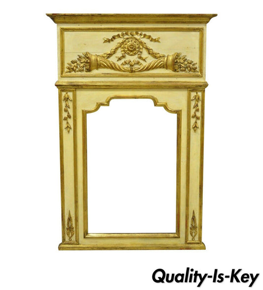 Antique Italian Neoclassical Gold Giltwood Large 58x40 Trumeau Wall Mirror