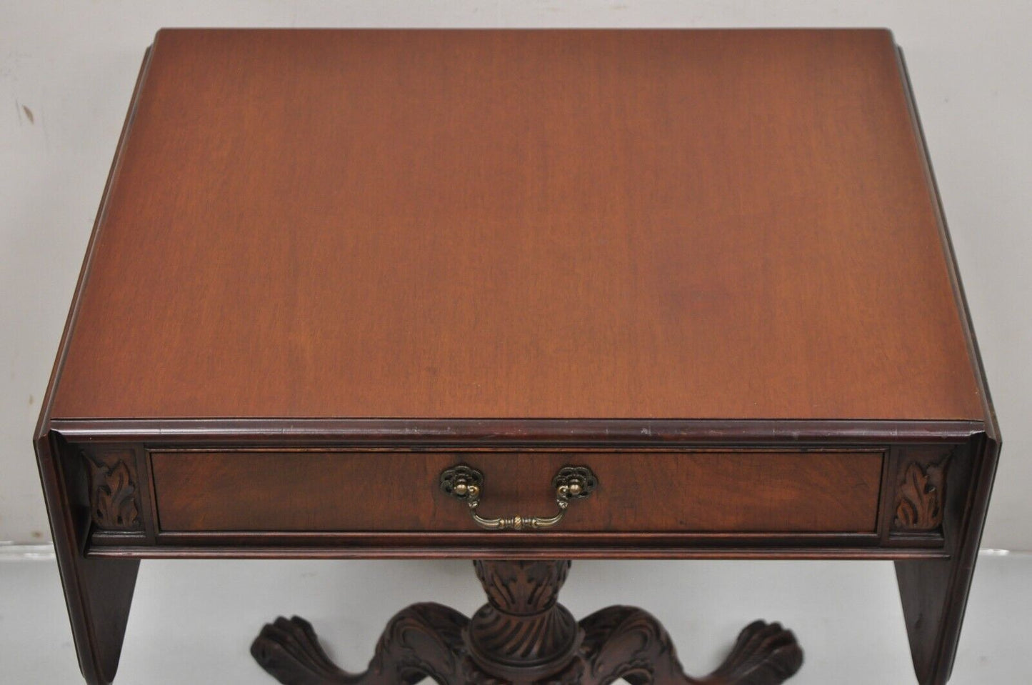 Georgian Style Mahogany Carved Paw Feet Dropleaf Side Lamp Table by Imperial