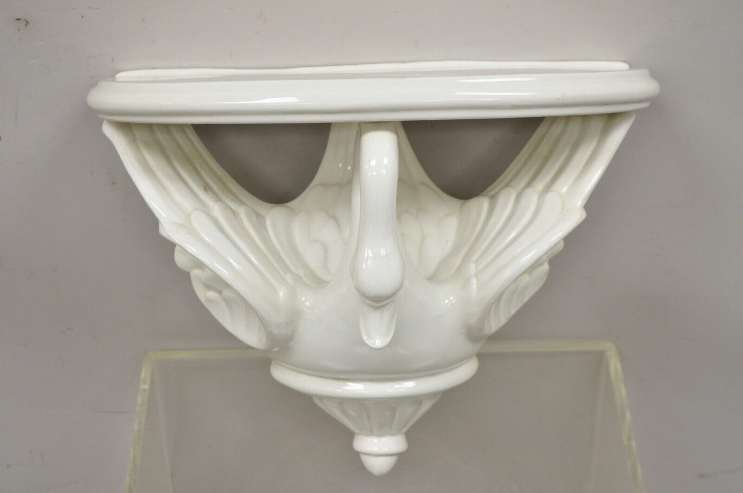 Vtg Italian Ceramic White Swan Bird Form Regency Style Wall Bracket Wall Shelf