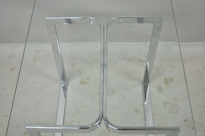 Mid Century Sculpted Chrome Base Rectangular Glass Top Occasional Side Table