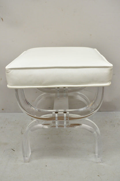 Mid Century Modern Clear Lucite X-Form Stretcher Base Vanity Bench