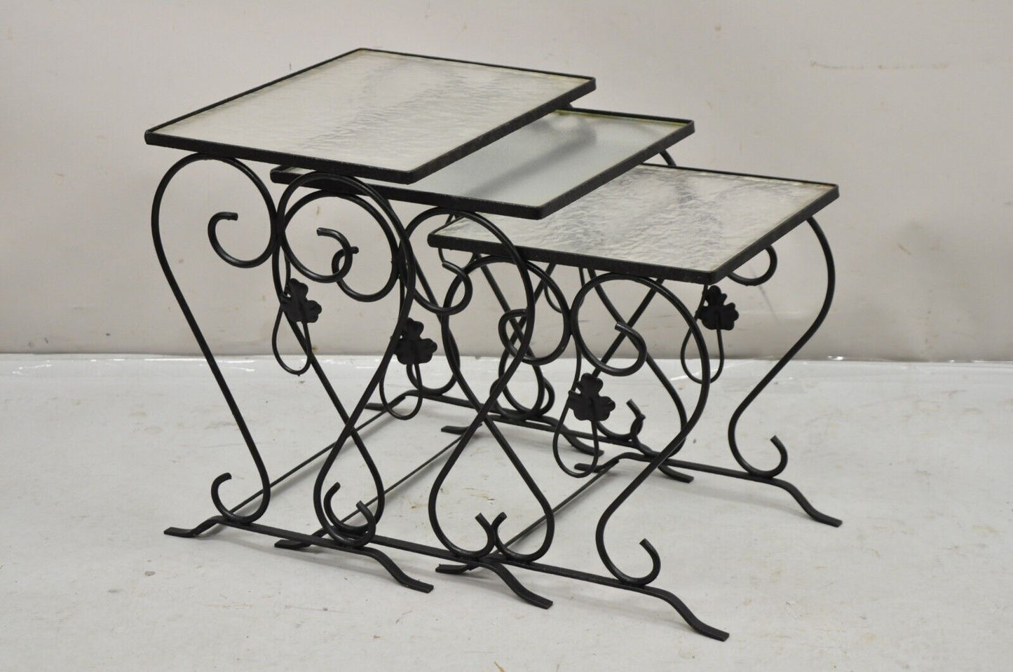 John Salterini Black Wrought Iron Maple Leaf Garden Nesting Tables - Set of 3