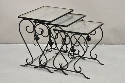 John Salterini Black Wrought Iron Maple Leaf Garden Nesting Tables - Set of 3