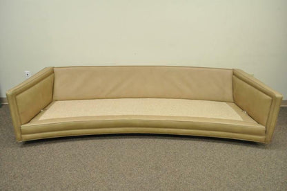 Harvey Probber Long Curved Button Tufted Beige Leather Mid Century Modern Sofa